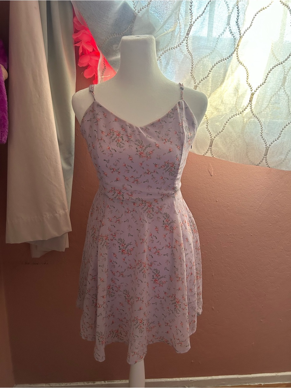 Floral Lavender Spaghetti-Strap Mini Dress